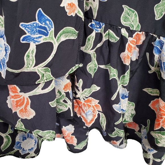 Joie Sz M Dress Deme Silk Chiffon Faux Wrap Hi Lo Flowing Midi Ruffle Hem Floral - Picture 10 of 11